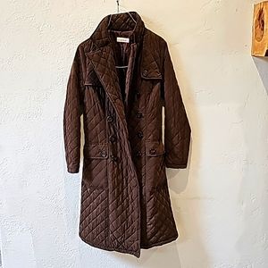 Brown Quilted Double Breasted Trench Coat, Small